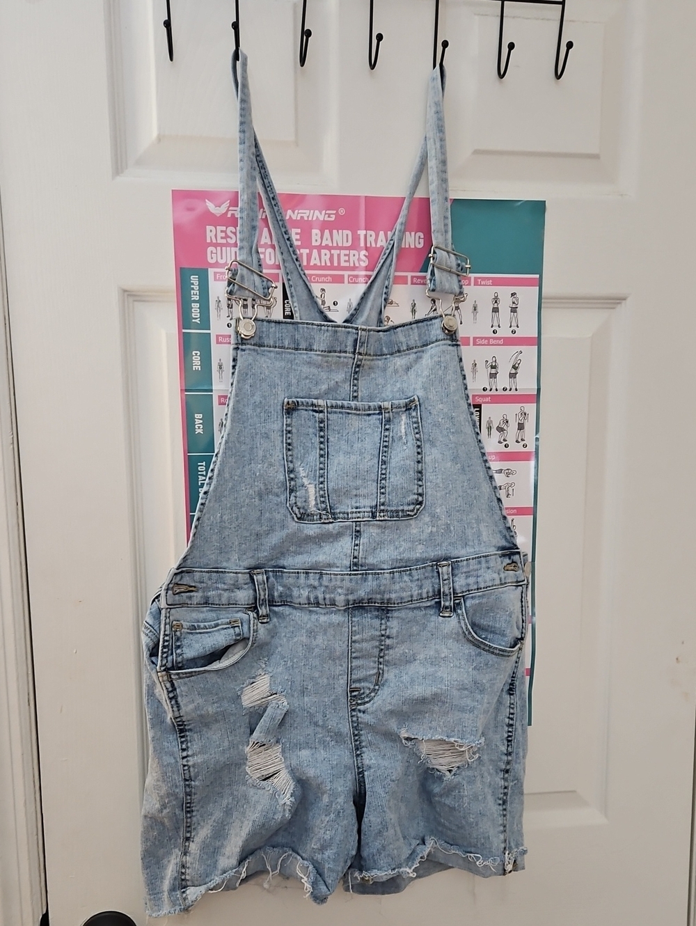 Maurices Light Blue Distressed Denim Short Overalls